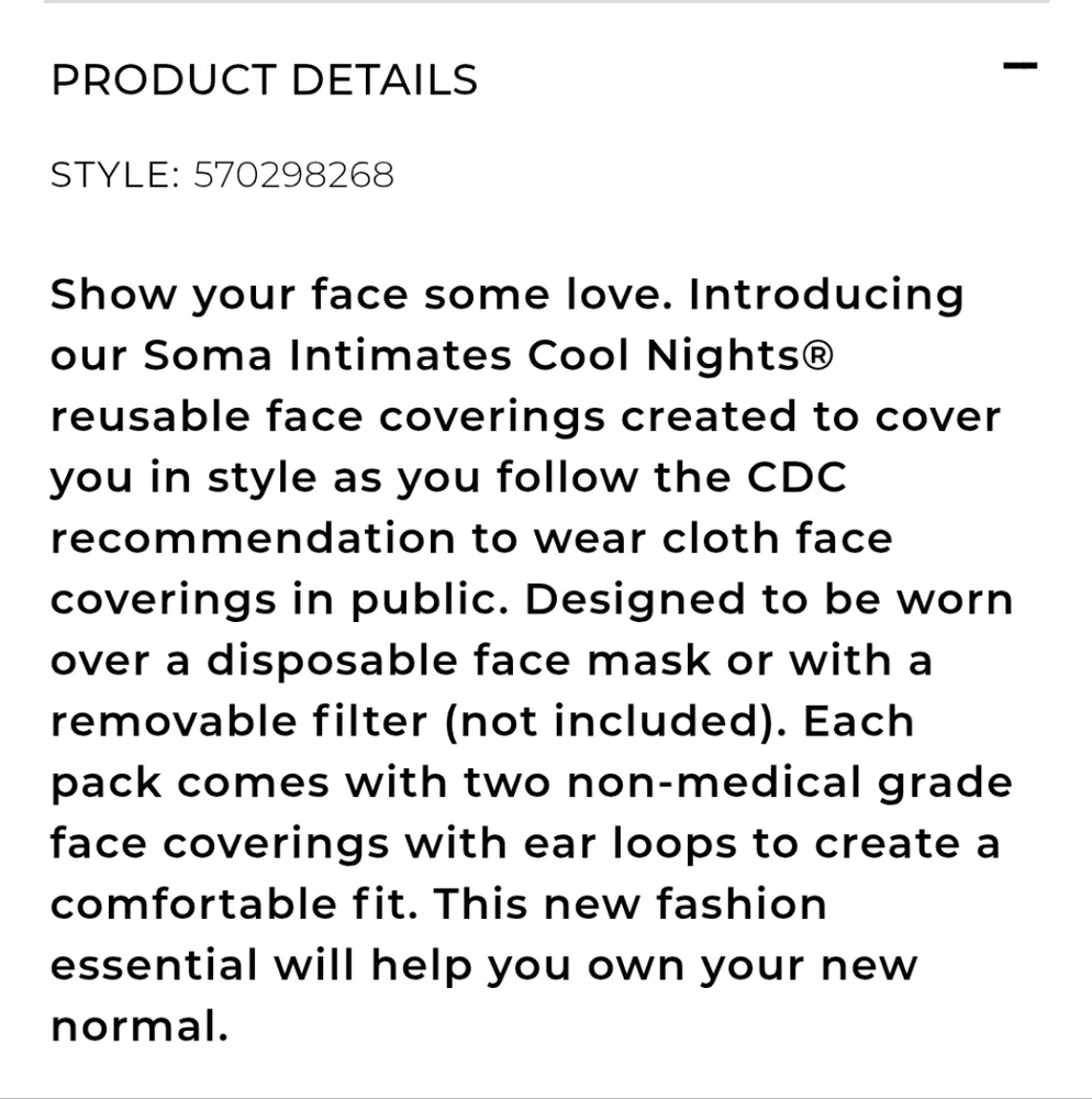 NWT Cool Nights Face Masks